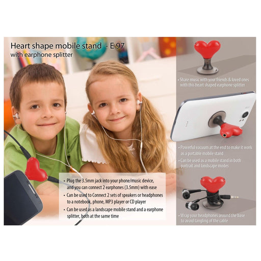 Heart Shape Vacuum Mobile Stand With Earphone Splitter - E 91