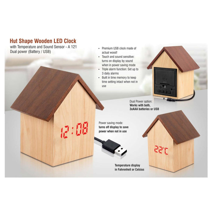 Hut Shape Wooden LED Clock with Temperature and Sound Sensor A 121