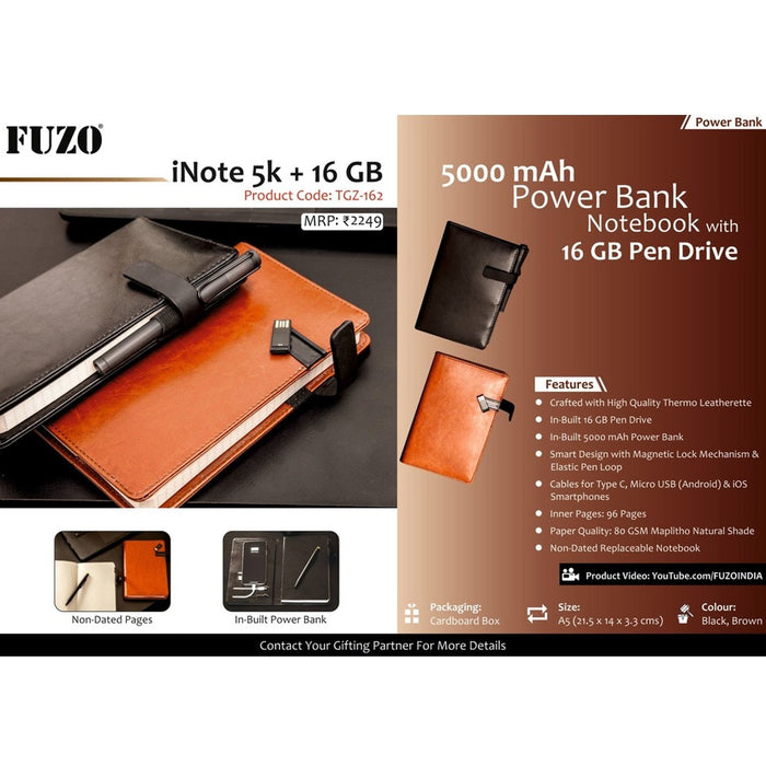 iNote 5000 mAh Power Bank Notebook with 16 GB Pen Drive - TGZ-162