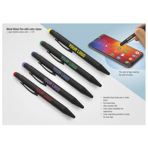 Metal Black Pen With Color Stylus - L142