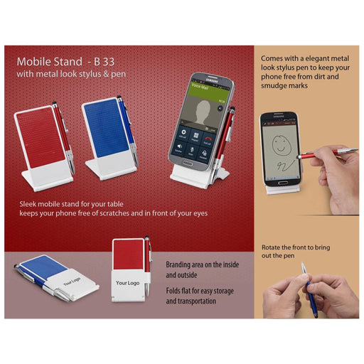 Mobile Stand with Metal Look Stylus & Pen - B 33
