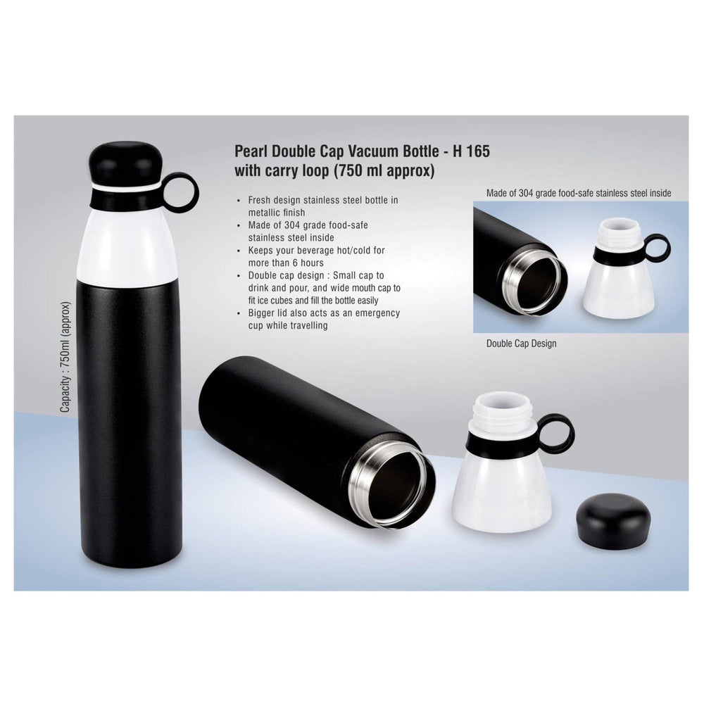 Pearl Double Cap Vacuum Bottle In Metallic Finish With Carry Loop - 750 ml - H 165
