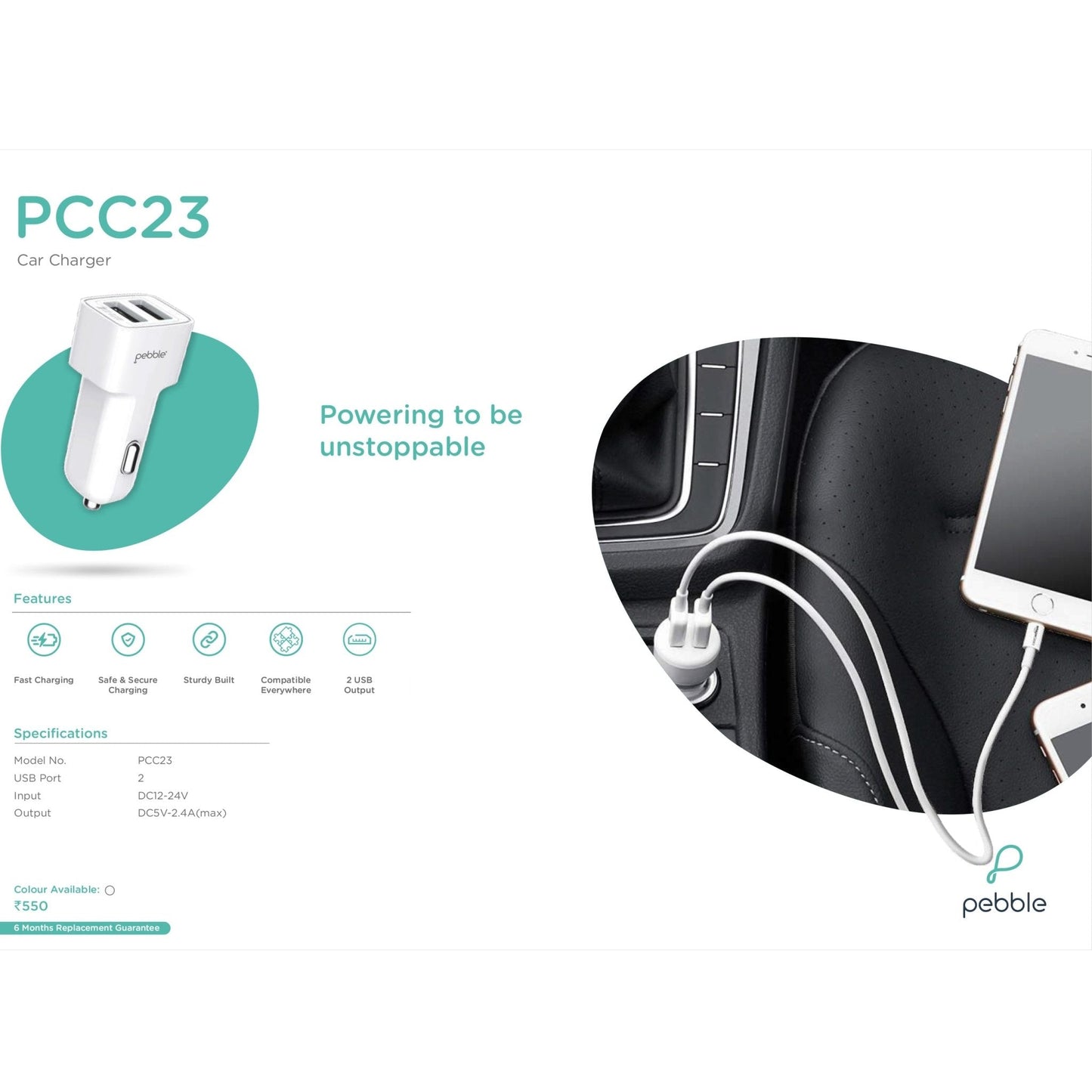 Pebble 3 USB Hub Car Charger