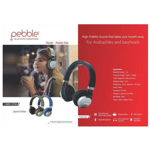Pebble Elite On-Ear Bluetooth Headphones with mic