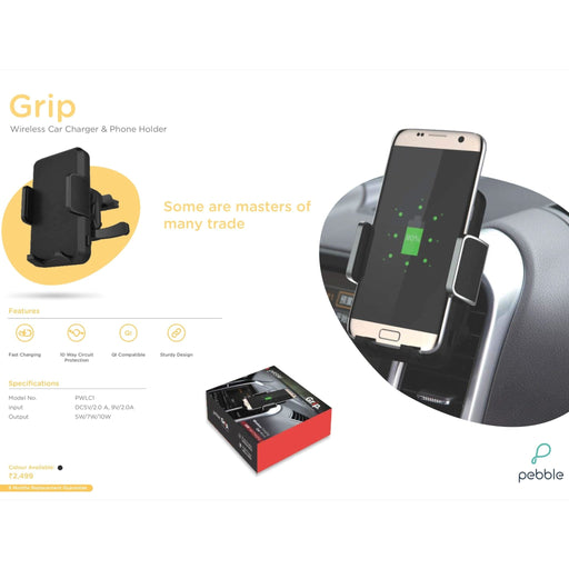 Pebble Grip Wireless Car Charger & Phone Holder