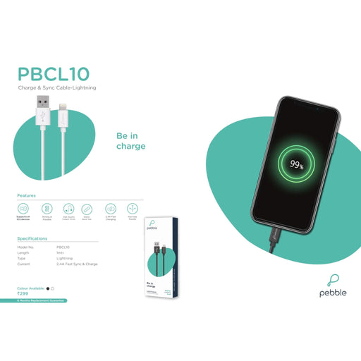 Pebble Lightning Nylon Braided USB Cable - 1 meter