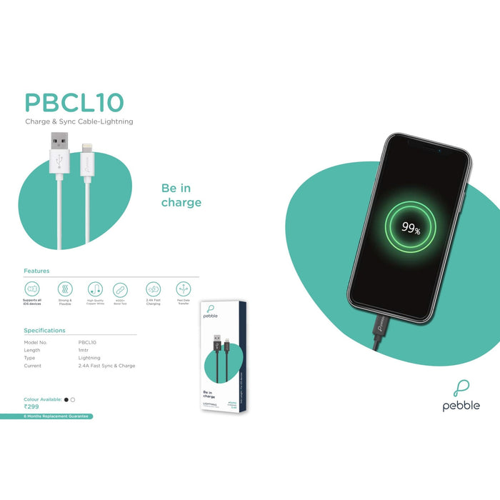 Pebble Lightning Nylon Braided USB Cable - 1 meter