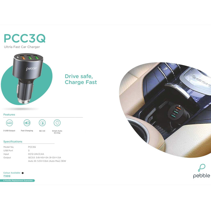 Pebble Qualcomm Ultrla 3 USB hub fast Car Charger