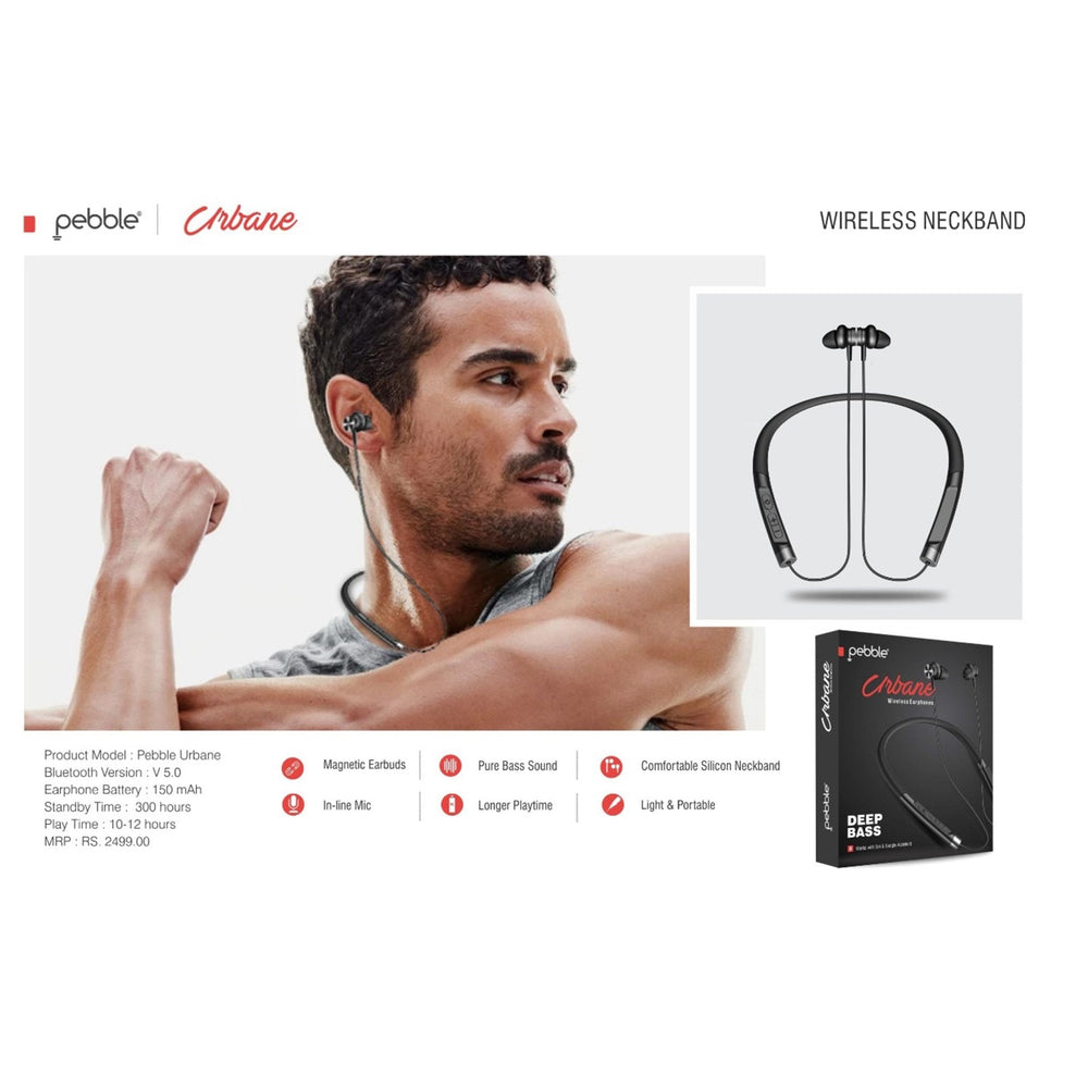 Pebble Urbane Black Bluetooth Neckband Earphones