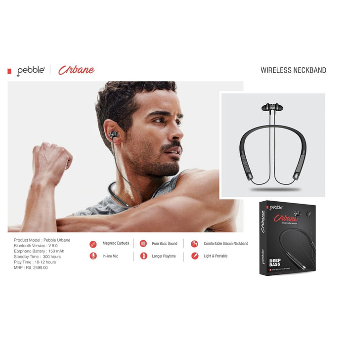 Pebble Urbane Black Bluetooth Neckband Earphones