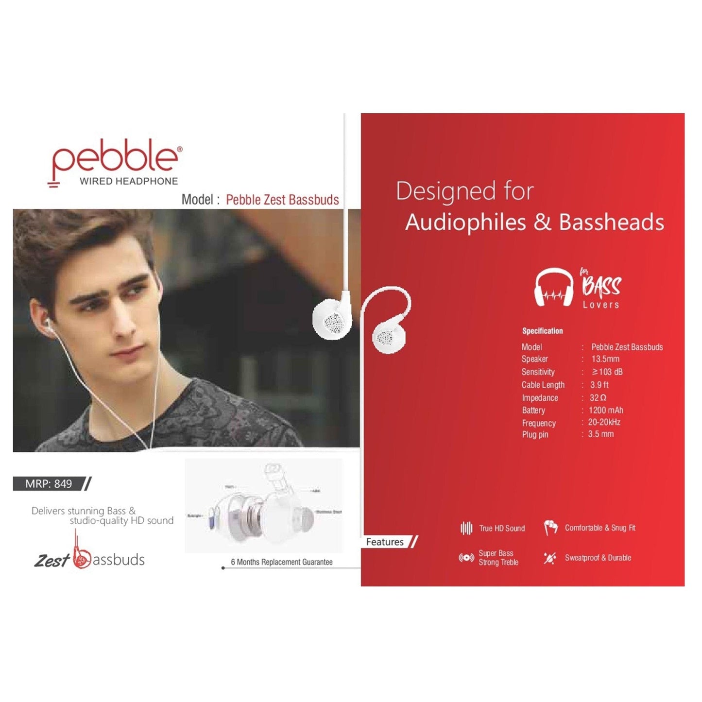 Pebble Zest Bassbuds Wired Earphone