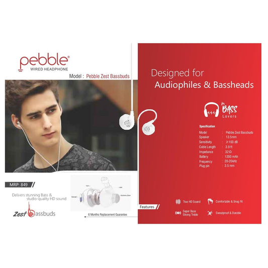 Pebble Zest Bassbuds Wired Earphone