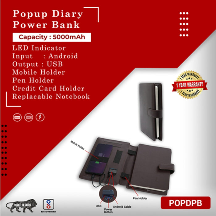 Popup Diary 5000 mAh - Dark Brown