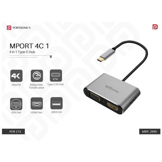 Portronics 4-in-1 Type-C HUB - POR 173