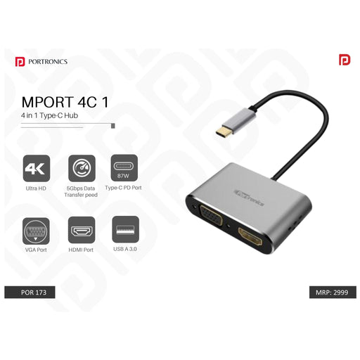Portronics 4-in-1 Type-C HUB - POR 173