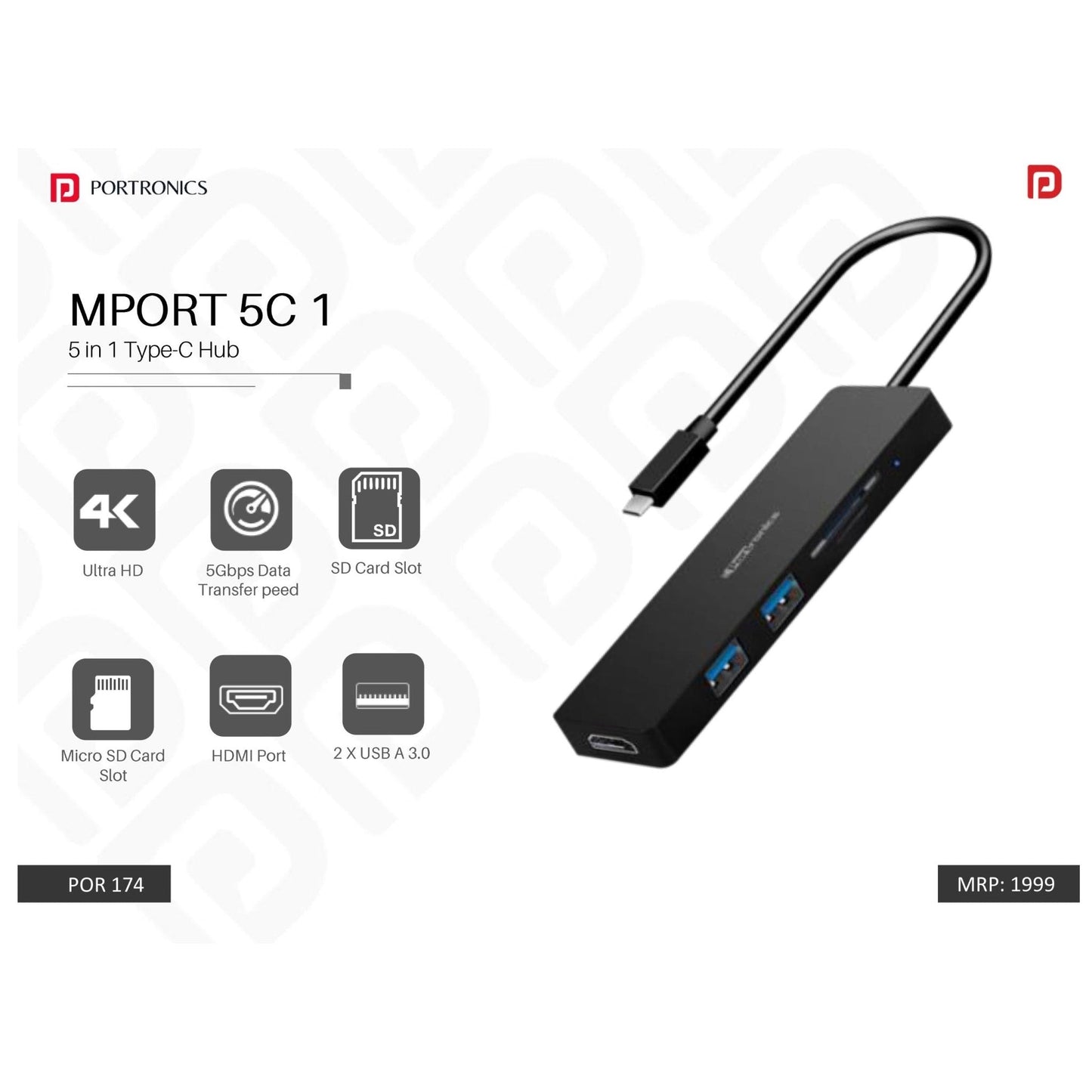 Portronics 5-in-1 Type-C HUB - POR 174