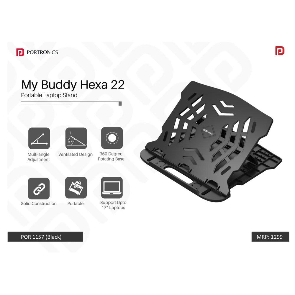 Portronics Portable Laptop Stand (Black) with 7 adjustable angles and 360 degree Rotational base - POR 1157