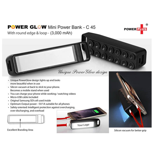 Power Glow Round Edge ‘Mini’ Power Bank With Loop 3,000 MAh - C 45