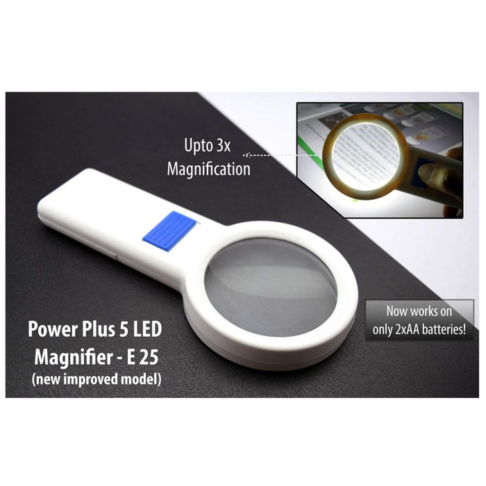 Power Plus 5 LED Magnifier (New Model) (Works On 2xAA Batteries Only) - E 25