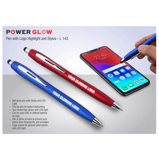 PowerGlow Pen With Logo Highlight And Stylus - L143