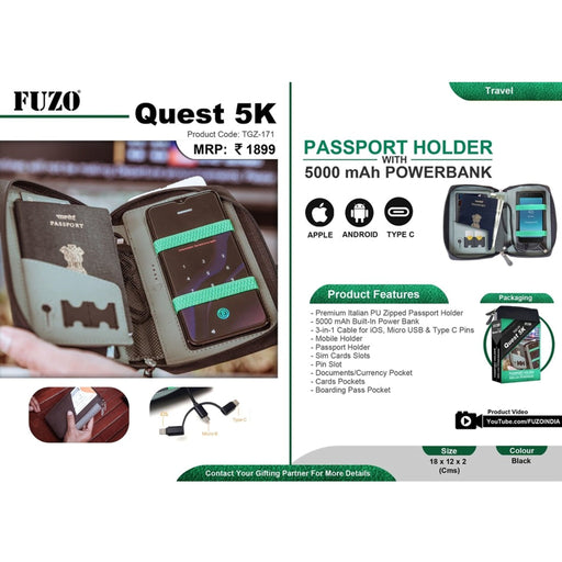 Quest 5K Passport Holder with 5000 mAh Powerbank - TGZ-171