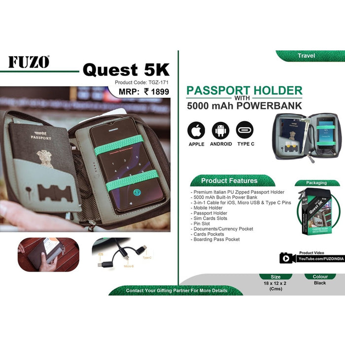 Quest 5K Passport Holder with 5000 mAh Powerbank - TGZ-171