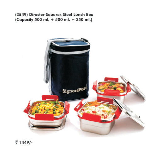 Signora Ware Director Squarex Steel Small Lunch Box - 3549
