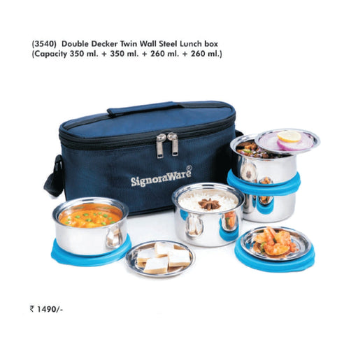 Signora Ware Double Decker Twin Wall Steel Lunch Box - 3540
