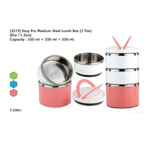 Signora Ware Ease pro Medium Steel Lunch Box 3 Tier - 3519