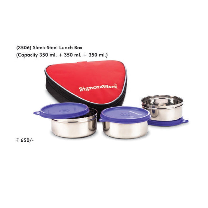 Signora Ware Sleek Steel Lunch Box - 3506