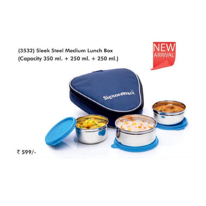 Signora Ware Sleek Steel Medium Lunch Box - 3532