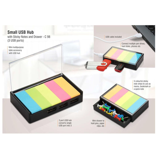Small USB Hub With Sticky Notes And Drawer | 3 USB Ports - C 98