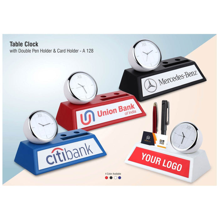 Table Clock with Double Pen Holder and Card Holder - A 128
