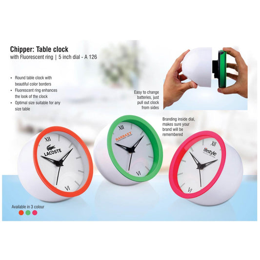 Table Clock with Fluorescent Ring - 5" Dial - A 126