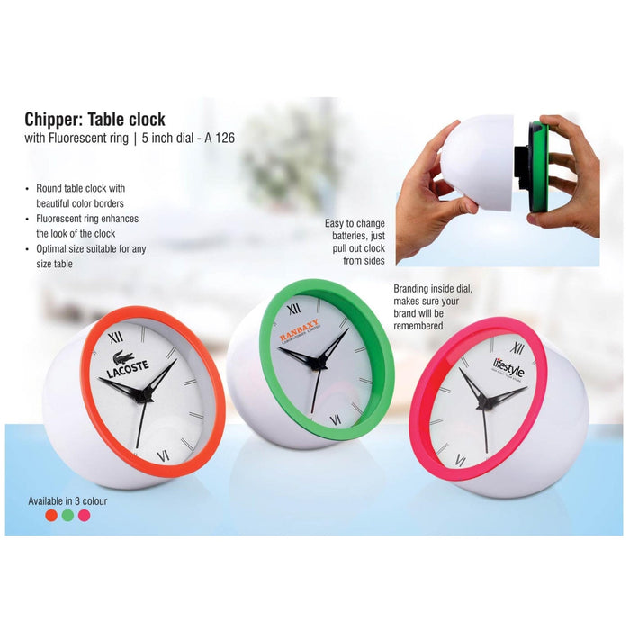 Table Clock with Fluorescent Ring - 5" Dial - A 126