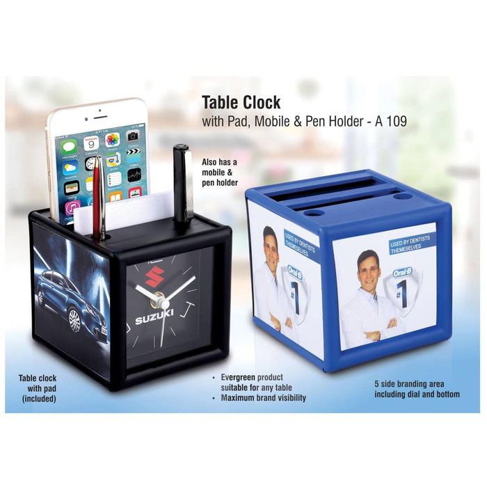 Table Clock with Pad and Mobile Holder - A 109