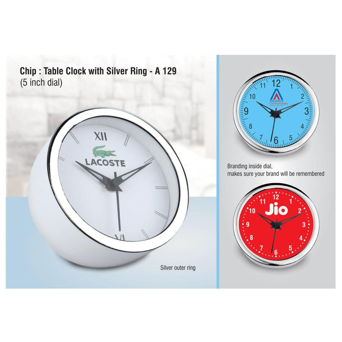 Table Clock with Silver Ring - 5" Dial - A 129
