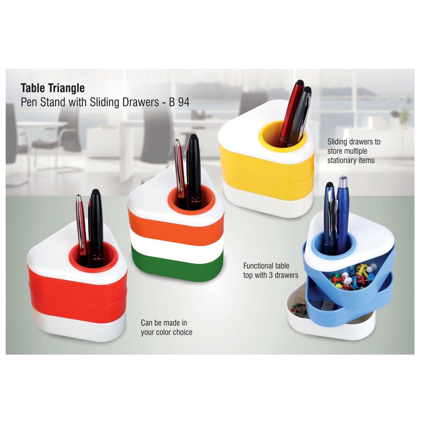 Table Triangle: Pen Stand With Sliding Drawers - B 94