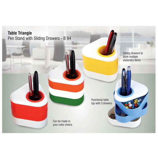 Table Triangle: Pen Stand With Sliding Drawers - B 94