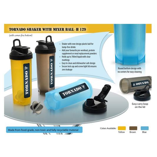 TORNADO SHAKER WITH MIXER BALL - H 129 (with corner free bottom)