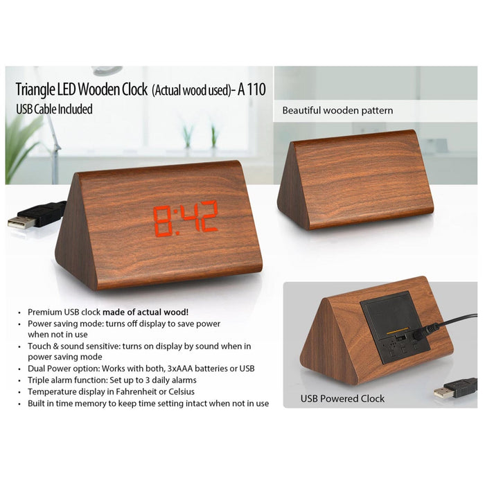 Triangle LED Wooden Clock - A 110