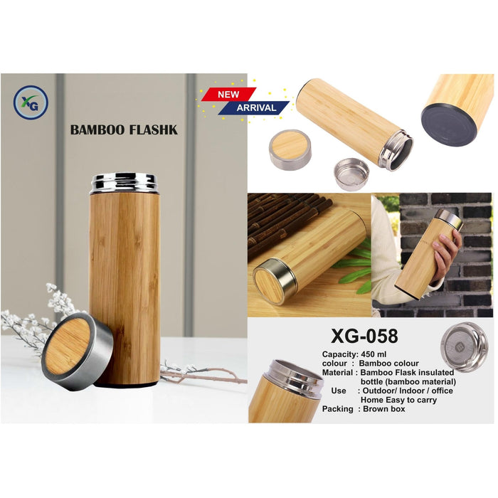 VACUUM HOT & COLD BOTTLE BAMBOO WITH STEEL CAP - XG - 058