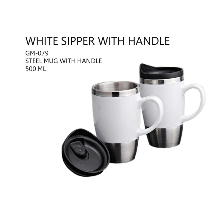 White Sipper with Handle Mug - 500ml - GM-079