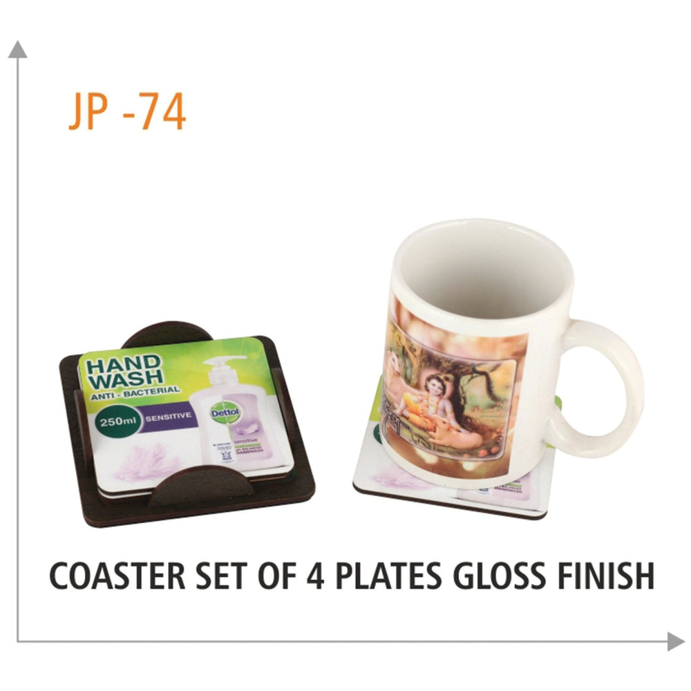 Wooden Coaster Set Of 4 Plates Glass Finish - JP 74