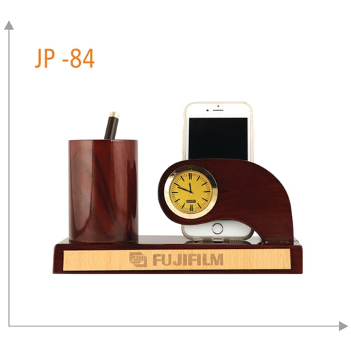 Wooden Pen Stand And Mobile Holder with Clock - JP 84