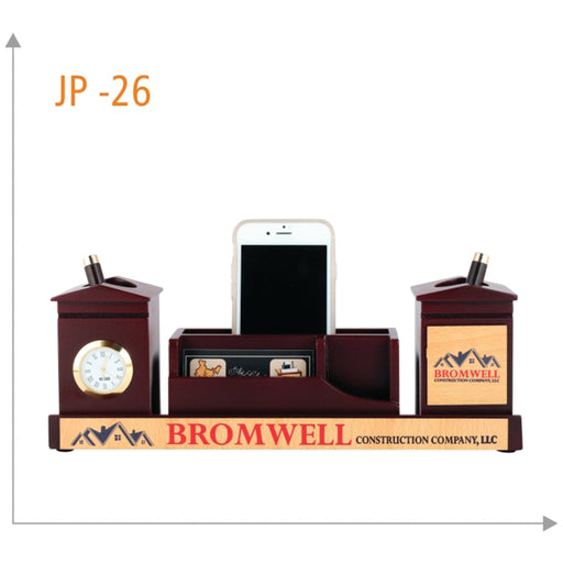 Wooden Pen Stand with Mobile Holder & Watch - JP 26